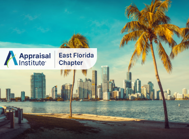 This image features the Miami skyline as viewed from the water with the Appraisal Institute East Florida Chapter Logo