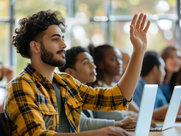 student raising hand