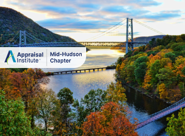 The image features the historic Bear Mountain Bridge spanning the Hudson River in New York's Hudson Valley with the Appraisal Institute Mid-Hudson Chapter Logo