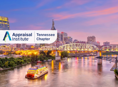 The image features the downtown Nashville skyline and waterfront at sunset in Tennessee with the Appraisal Institute Tennessee Chapter Logo