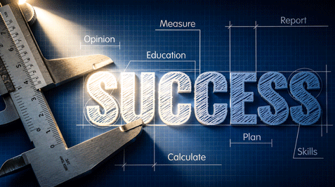 Measuring Success. Business Concept of Measuring Success with Blueprint and Caliper.