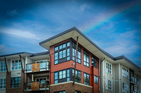Modern apartment buildings in Langley, Vancouver, British Columbia, Canada.