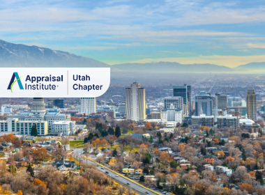 he image displays the downtown skyline and the Utah State Capitol in Salt Lake City, Utah, with the Appraisal Institute Utah Chapter Logo